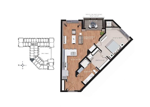 Floor plan for 1 bed, 1 bath, 786 sqft